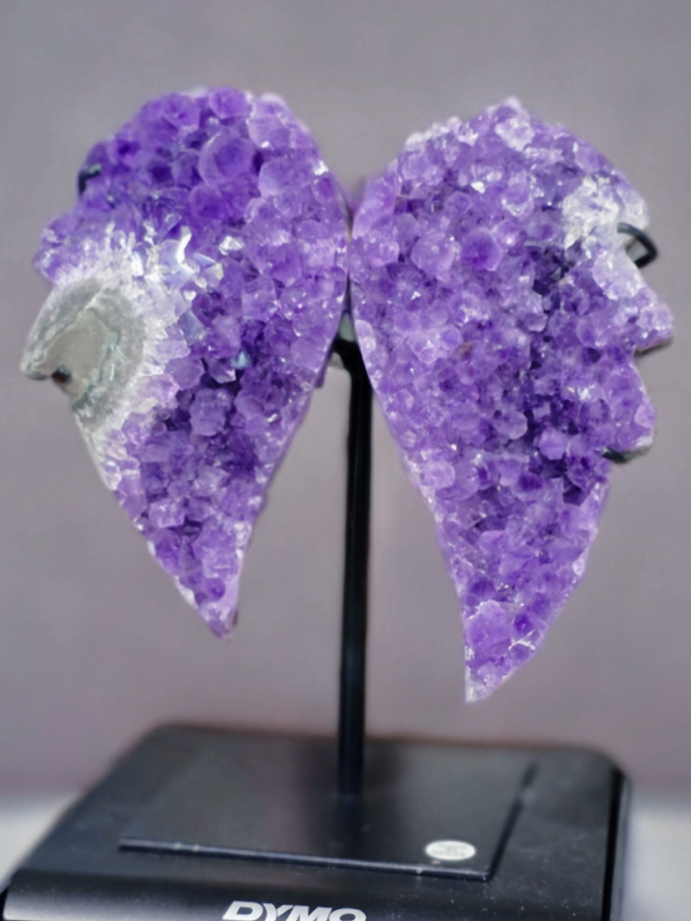 Purple Amethyst Geode Pair Butterfly Display
